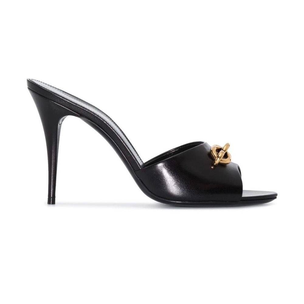 Saint Laurent Le Mallion 95mm Black Leather Chain-Embellished High-Heel Mules - Picture 2 of 7